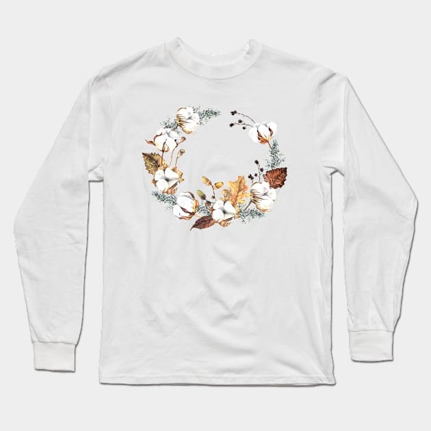 Watercolor wreath with winter plants Long Sleeve T-Shirt by AnnaY 